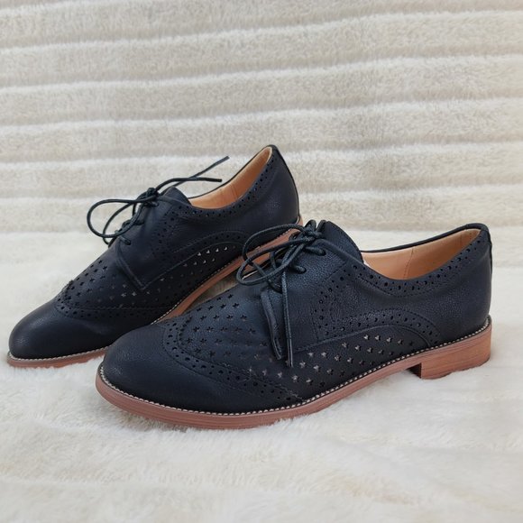 Pin Up Couture HEPBURN-26 Wingtip Oxford Women's loafers Black - Picture 2 of 4